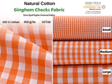 Gingham Checks Washed Cotton Fabric - GK 6599 - G.k Fashion Fabrics Orange / Small Checks / Price per Half Yard fabric