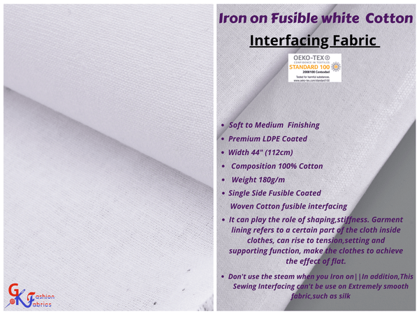 Iron on Fusible Single side White Cotton Interfacing fabric. Soft Finishing - G.k Fashion Fabrics Suiting Fabric