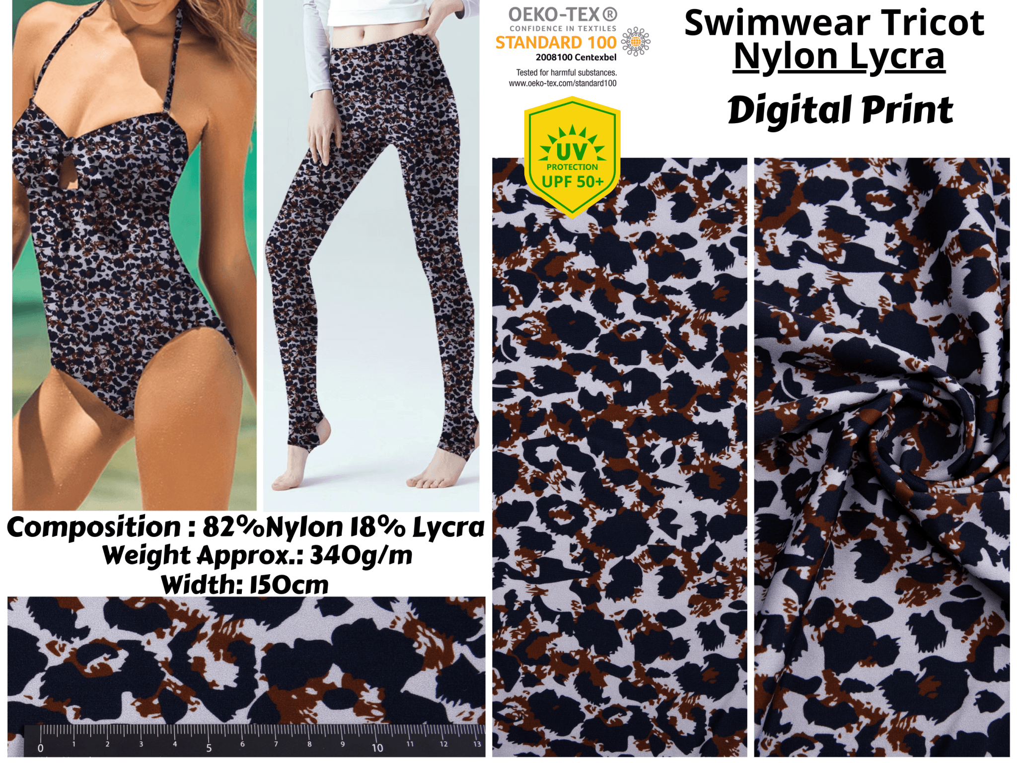 Leopard Print Nylon Swimwear Fabric - 587A