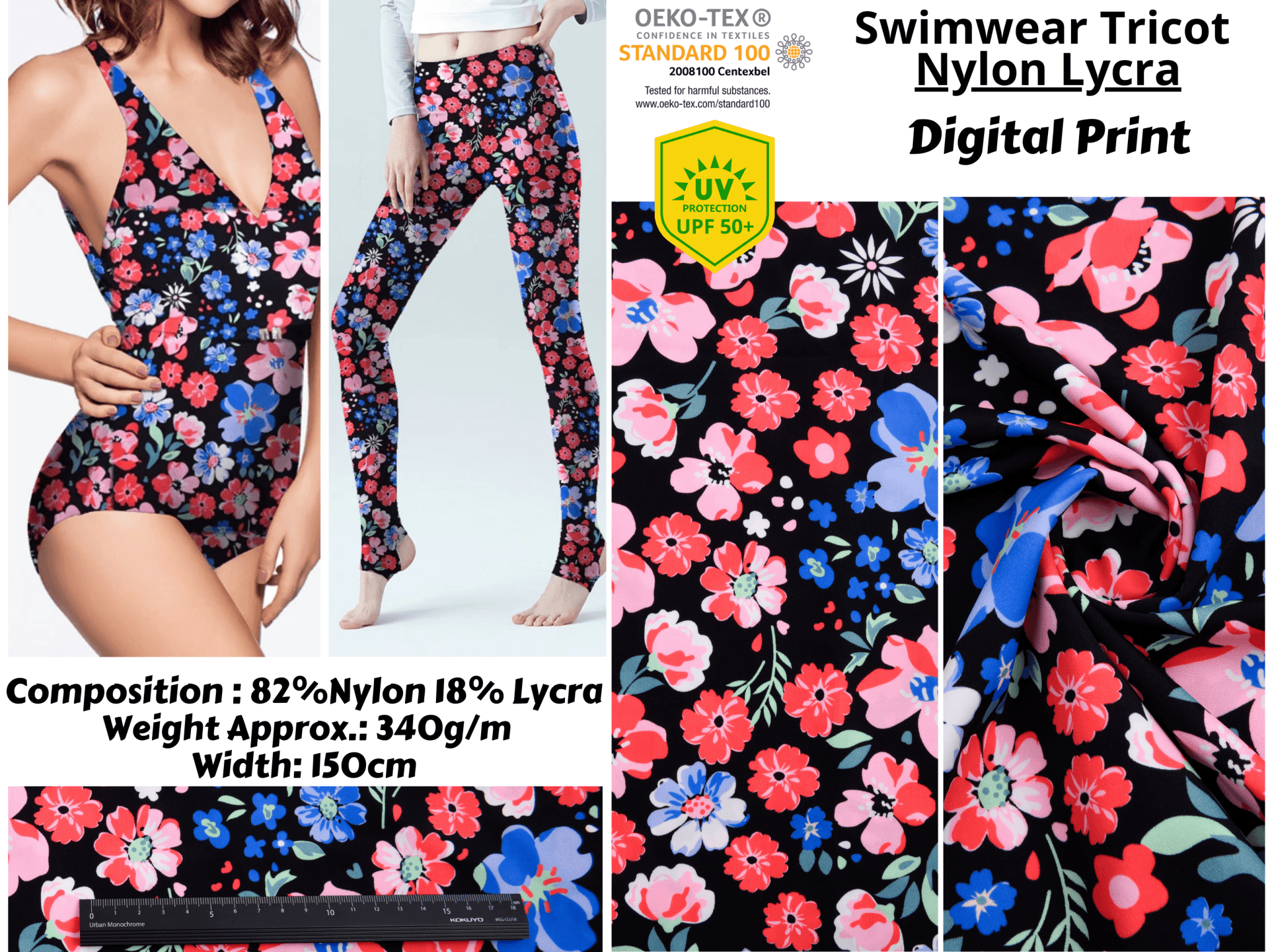 Midnight Bloom Print Nylon Swimwear Fabric -WHY543A – G.k Fashion