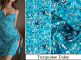 New Original 100% Silk Print Stretch Silk Fabric, 19 Momme Mulberry Silk Fabric.100% CRUELTY-FREE SILK Fashion Apparel width 48 inch - G.k Fashion Fabrics Turquoise Daisy / Price per Half Yard Silk