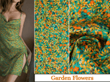 New Original 100% Silk Print Stretch Silk Fabric, 19 Momme Mulberry Silk Fabric.100% CRUELTY-FREE SILK Fashion Apparel width 48 inch - G.k Fashion Fabrics Garden Flowers / Price per Half Yard Silk