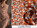 New Original 100% Silk Print Stretch Silk Fabric, 19 Momme Mulberry Silk Fabric.100% CRUELTY-FREE SILK Fashion Apparel width 48 inch - G.k Fashion Fabrics Camilla Floral / Price per Half Yard Silk