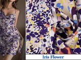 New Original 100% Silk Print Stretch Silk Fabric, 19 Momme Mulberry Silk Fabric.100% CRUELTY-FREE SILK Fashion Apparel width 48 inch - G.k Fashion Fabrics Iris Flower / Price per Half Yard Silk