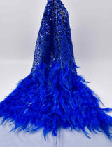 Nylon Mesh Hand Work Feather & Sequins Embroidery Fabric, Bridal Wear - G.k Fashion Fabrics Royal Blue / Price per Half Yard bridal
