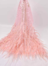 Nylon Mesh Hand Work Feather & Sequins Embroidery Fabric, Bridal Wear - G.k Fashion Fabrics Pink / Price per Half Yard bridal
