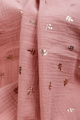 Organic Cotton Gauze With Copper Leaves - G.k Fashion Fabrics