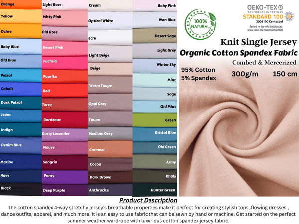 Organic Cotton Spandex Knit 4-Way Spandex Cotton Jersey Fabric - 8973 - G.k Fashion Fabrics