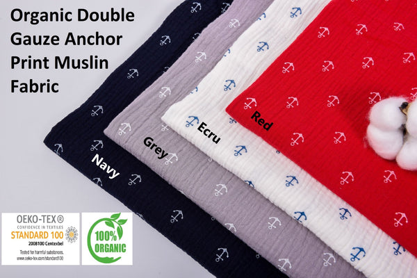 Organic Double Gauze Anchor Print Muslin Fabric - G.k Fashion Fabrics