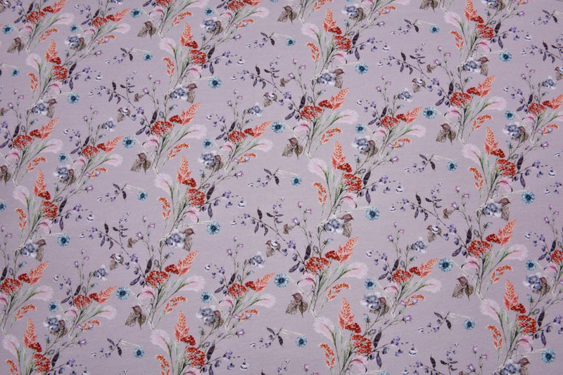 Organic Knit Cotton Spandex Jersey Wild Flowers Digital Print Fabric - 5037 - G.k Fashion Fabrics Soft Lilac - 1842 / Price per Half Yard jersey