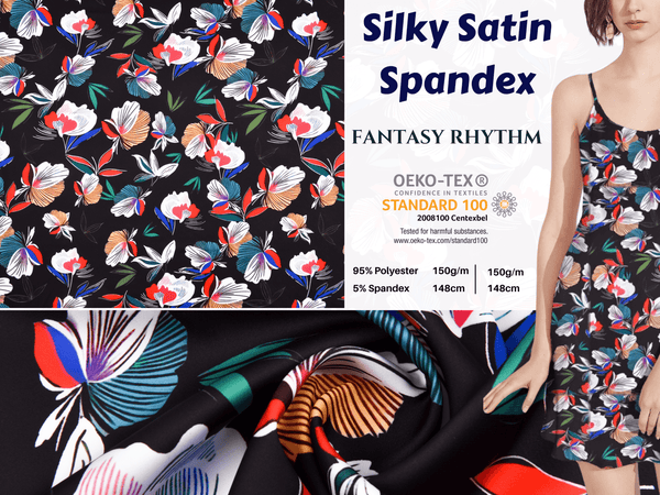 Premium Stretch Silky Satin Digital Print Fabric- Fantasy Rhythm-#15/1 - G.k Fashion Fabrics