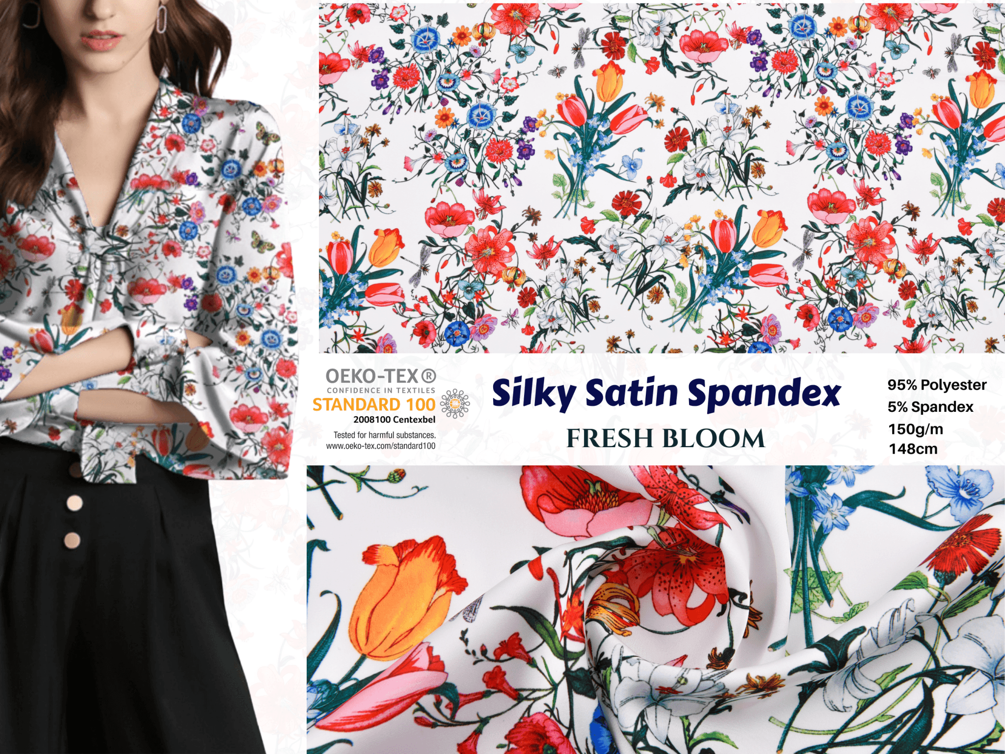 Premium Stretch Silky Satin Digital Print Fabric- Fresh Bloom-#16/1 – G.k  Fashion Fabrics