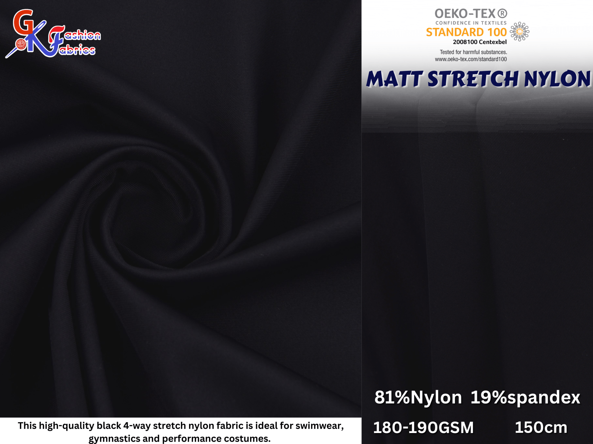 Black Nylon 4 Way Stretch Spandex Fabric 58 Wide, BY THE YARD Black Nylon 4 Way Stretch Spandex Fabric 58 Wide, BY THE YARD