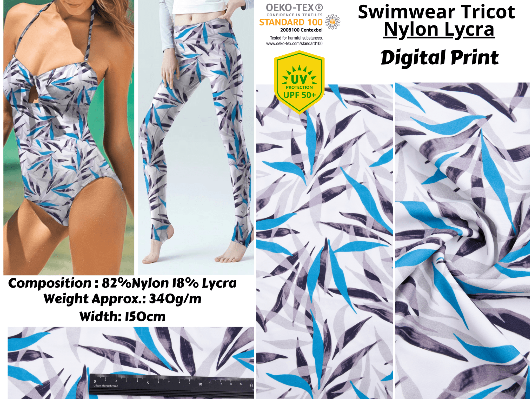 High Stretch Shiny Nylon Spandex Fabric Lycra for Swimwear/Bikini