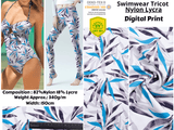 Turquoise Grey Leaves Print Nylon Swimwear Fabric - WJH1253A - G.k Fashion Fabrics swimwear