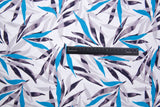 Turquoise Grey Leaves Print Nylon Swimwear Fabric - WJH1253A - G.k Fashion Fabrics swimwear