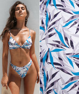 Turquoise Grey Leaves Print Nylon Swimwear Fabric - WJH1253A - G.k Fashion Fabrics swimwear