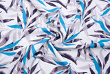Turquoise Grey Leaves Print Nylon Swimwear Fabric - WJH1253A - G.k Fashion Fabrics swimwear
