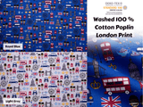 Washed 100 % Organic Cotton Organic Poplin, London Print Fabric. GK - 038 - G.k Fashion Fabrics