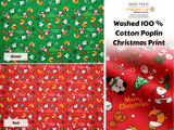 Washed 100 % Organic Cotton Poplin, Christmas Print Fabric. Santa - G.k Fashion Fabrics