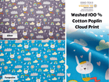 Washed 100 % Organic Cotton Poplin, Cloud Print Fabric. GK - 044 - G.k Fashion Fabrics