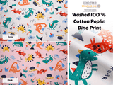 Washed 100 % Organic Cotton Poplin, Dino Print Fabric. GK - 047 - G.k Fashion Fabrics