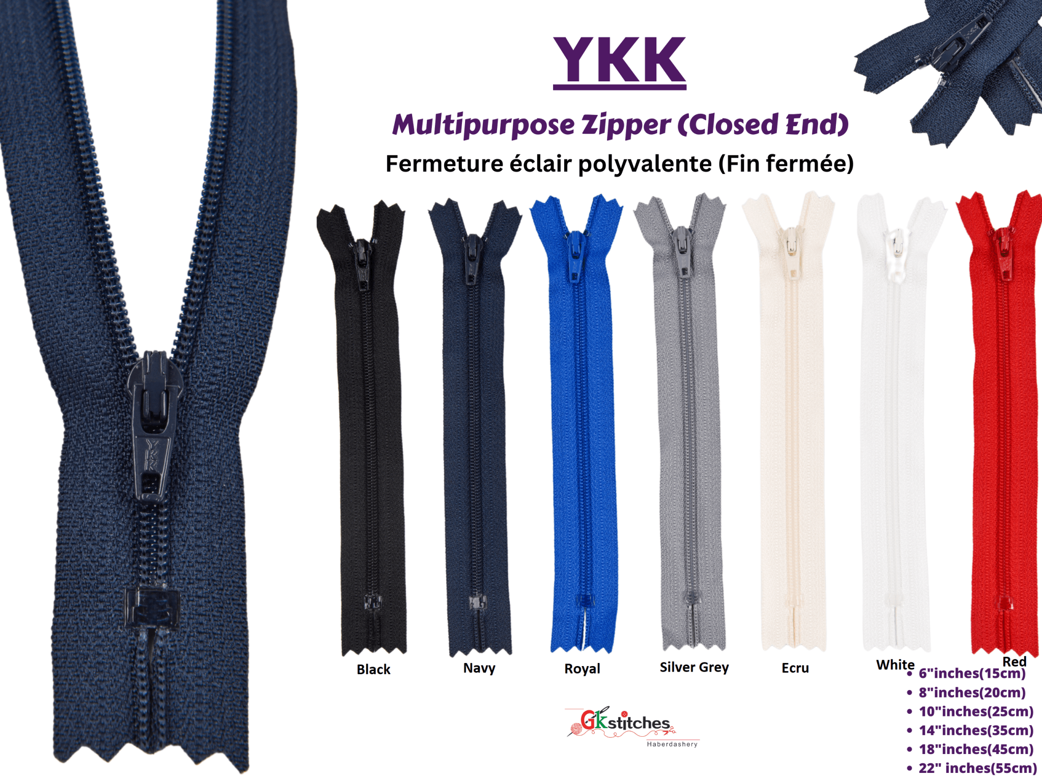 YKK Multipurpose Zippers G.k Fashion Fabrics