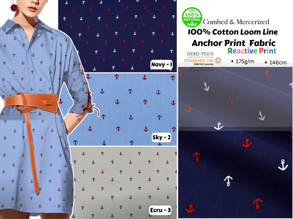 100% Cotton Loom Line Anchor Print Fabric - G.k Fashion Fabrics Loom Line Cotton