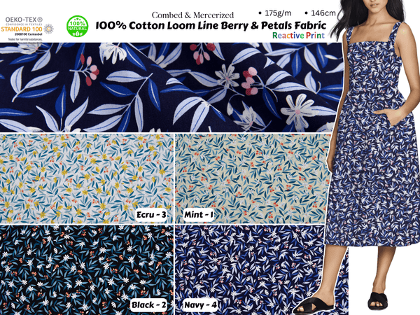 100% Cotton Loom Line Berry & Petals Fabric - 128 - G.k Fashion Fabrics Loom Line Cotton