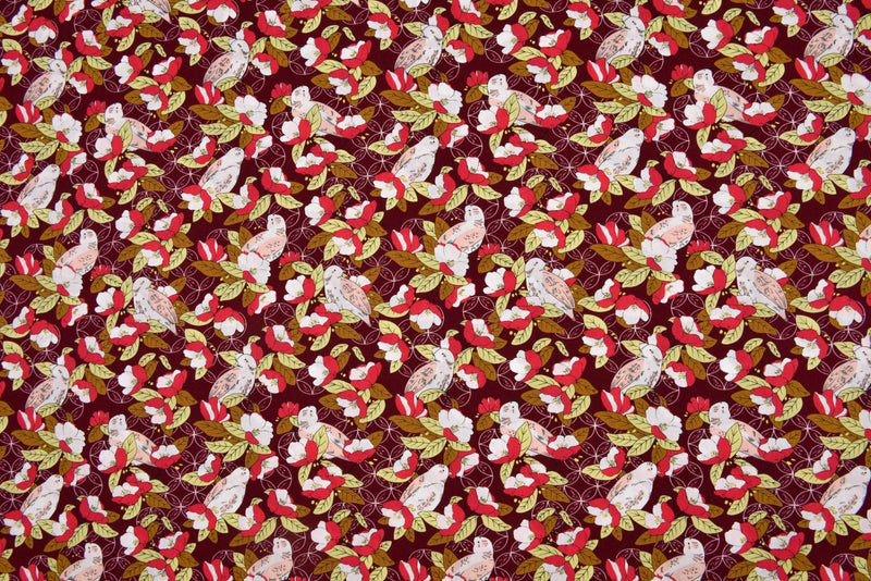 100% Cotton Loom Line Birds Paradise Fabric - 149 - G.k Fashion Fabrics Wine - 3 / Price Per Half Yard Loom Line Cotton