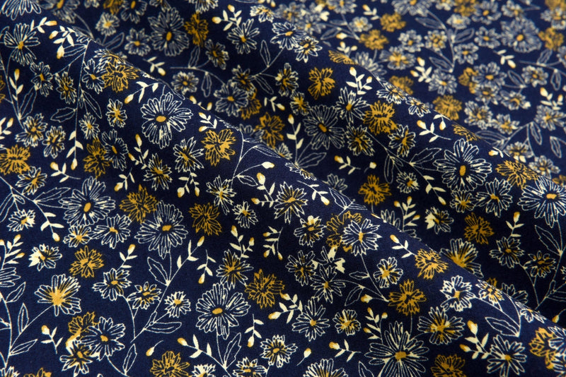 100% Cotton Loom Line Delicate Blossoms Fabric - G.k Fashion Fabrics Navy - 1 / Price Per Half Yard Loom Line Cotton