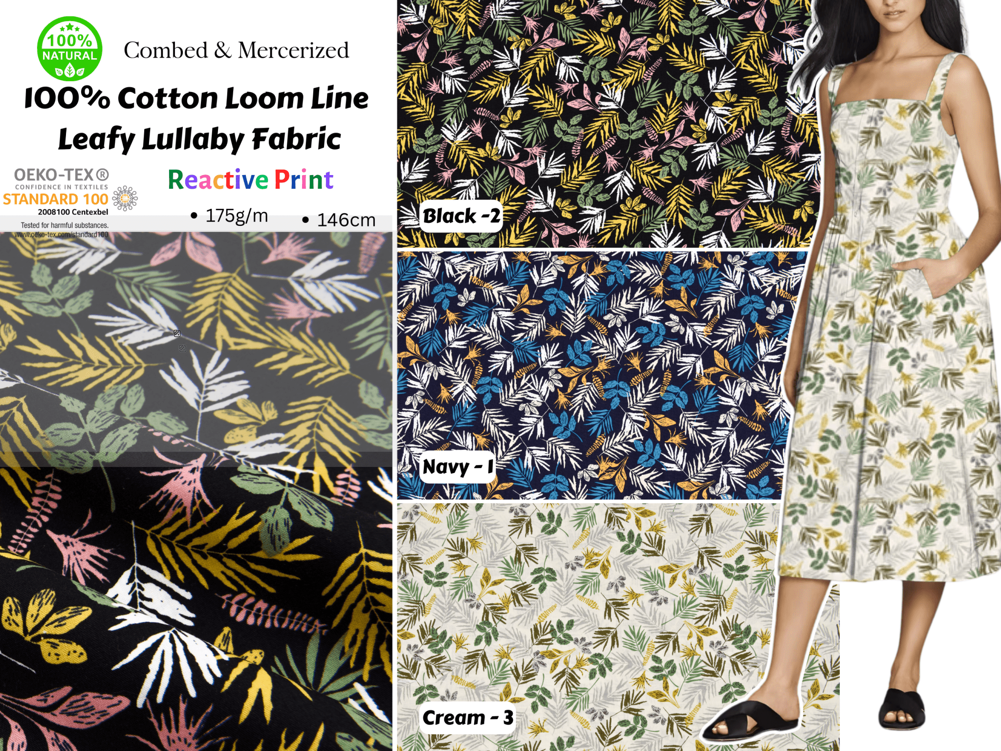 100% Cotton Loom Line Leafy Lullaby Fabric - 146 – G.k Fashion Fabrics