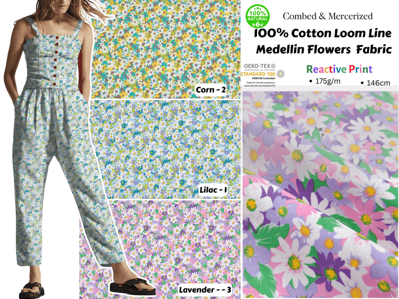 100% Cotton Loom Line Medellin Flowers Fabric - 038 - G.k Fashion Fabrics Loom Line Cotton