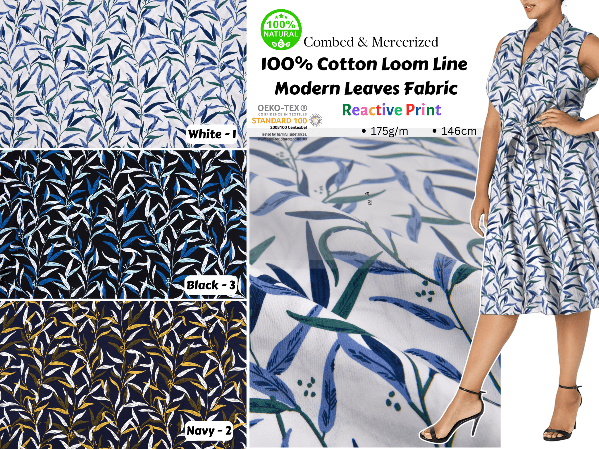 100% Cotton Loom Line Modern Leaves Fabric - 144 – G.k Fashion Fabrics