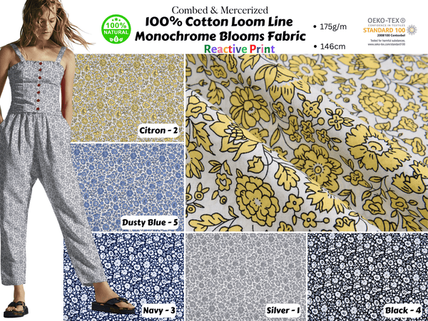 100% Cotton Loom Line Monochrome Blooms Fabric - 112 - G.k Fashion Fabrics Loom Line Cotton