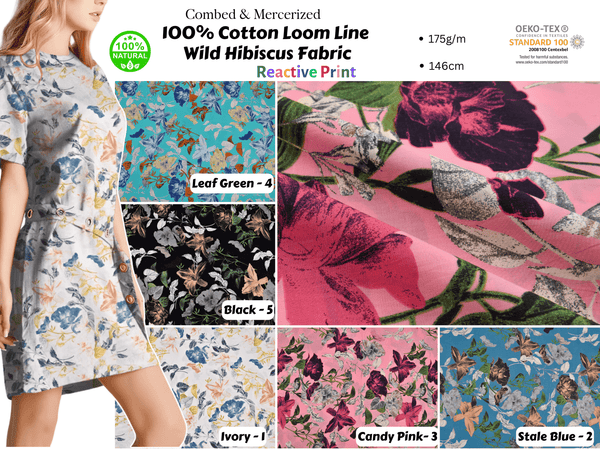 100% Cotton Loom Line Wild Hibiscus Fabric - 069 - G.k Fashion Fabrics Loom Line Cotton