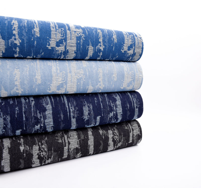 10oz Washed Cotton Denim Distressed Jacquard Fabric – Combed