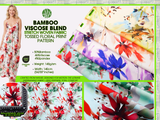 Bamboo Viscose Blend Stretch Woven Fabric – Tossed Watercolour Floral Print - 7068/6855