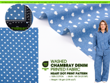 Heart Dot Print -  Washed Cotton Denim Chambray Fabric-20995