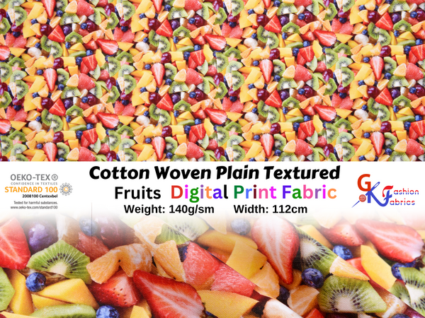 Quilted Cotton Woven Plain Textured Fruit Digital Print Fabric - D#11