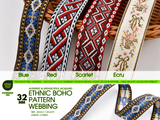 32mm Ethnic Boho Jacquard Woven Webbing Trim - G.k Fashion Fabrics