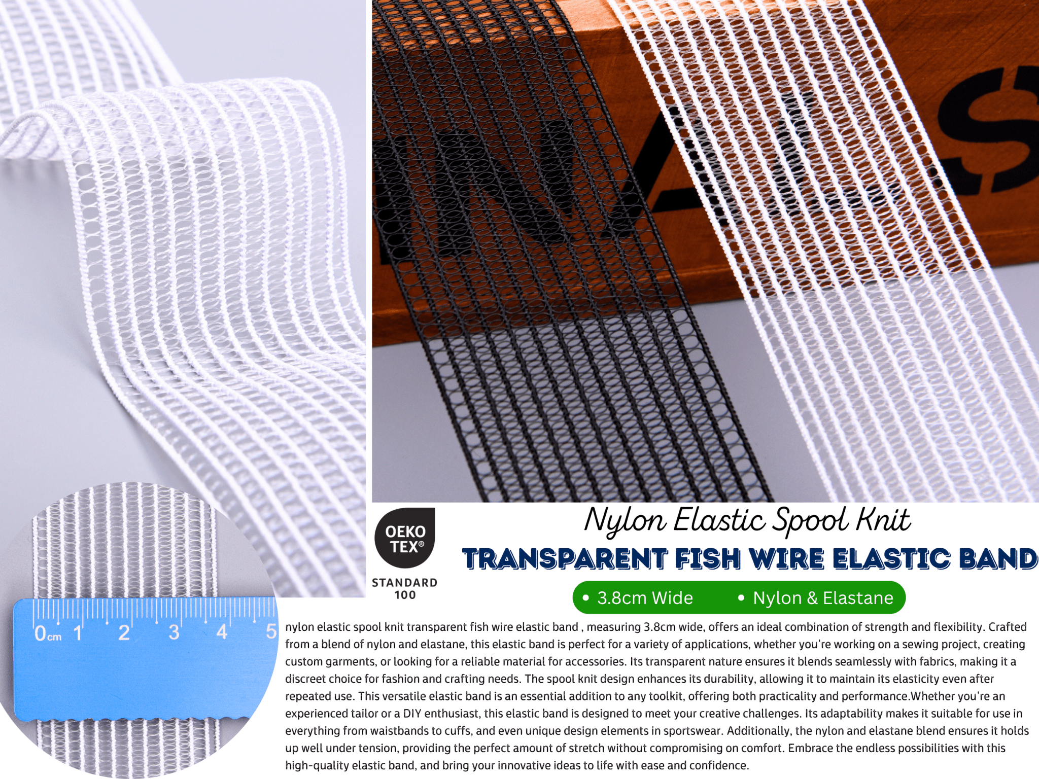 3.8cm Nylon Elastic Webbing – Transparent Fish Wire Elastic Band – G.k ...