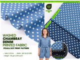 Polka Dot Print -  Washed Cotton Denim Chambray Fabric-20995