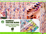 Bamboo Viscose Blend Stretch Woven Fabric – Abstract Fern & Feather Print - 7068/4504
