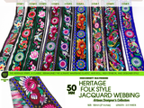 50mm Heritage Folk Floral Jacquard Waistband Webbing - G.k Fashion Fabrics