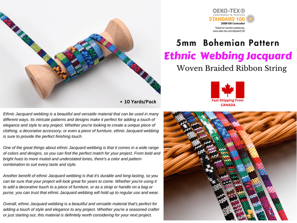 5mm Ethnic Webbing Jacquard Bohemian Pattern, Woven Braided Ribbon String - G.k Fashion Fabrics