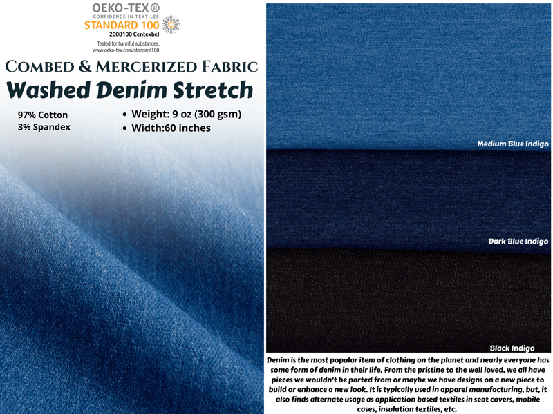 9oz Heavy Washed Denim with Spandex Fabric - G.k Fashion Fabrics