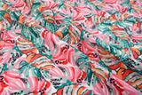 Double Layer Soft Crepe Stretch Abstract Monstera Tropical Leaf Print Fabric