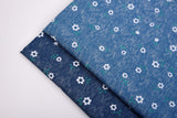Daisy & Stem Print  -  Washed Cotton Denim Chambray Fabric-20996