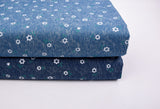 Daisy & Stem Print  -  Washed Cotton Denim Chambray Fabric-20996